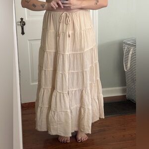 Free People Tan Cream Beige Tiered Boho Maxi Skirt